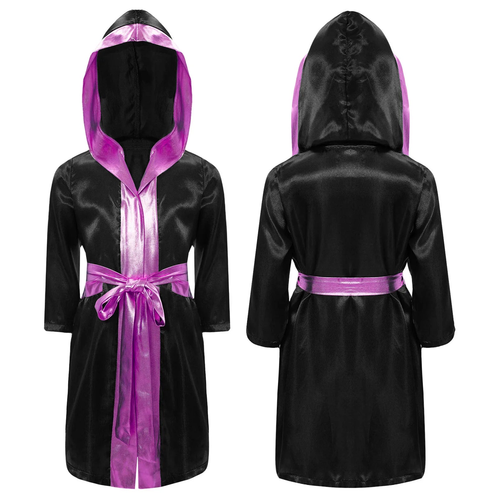 Robe de boxe pour enfants garçons, Costume de Cosplay, Cape à capuche ouverte sur le devant à manches longues avec ceinture pour Kickboxing, entraînement, sport, Fitness