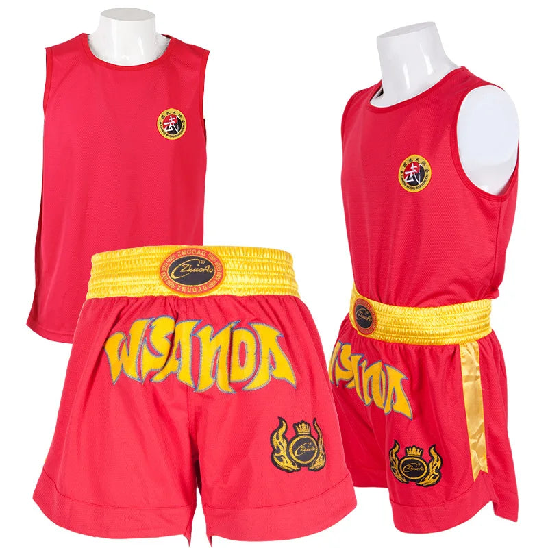 Ensemble de Shorts de boxe pour hommes, femmes et enfants, Muay Thai short t-shirt gilet Sanda BJJ Arts martiaux combat Kickboxing