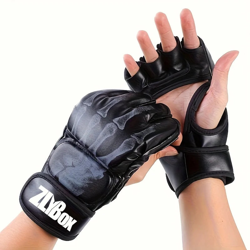 1 paire de gants de boxe en Pu Mma, sac de sable demi-doigt, gants de Taekwondo Muay Thai, équipement d'entraînement de boxe professionnel