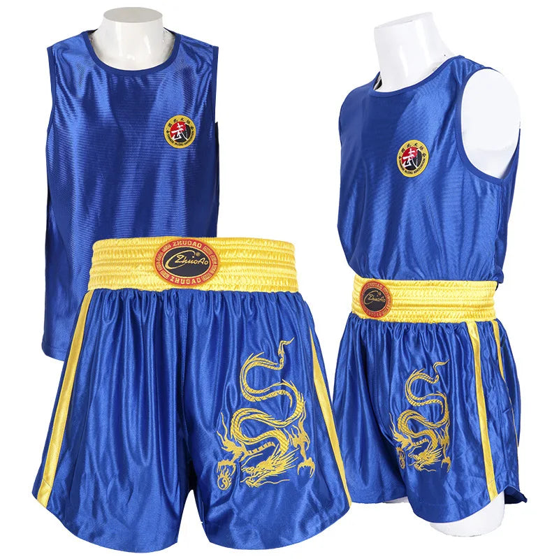 Ensemble de Shorts de boxe pour hommes, femmes et enfants, Muay Thai short t-shirt gilet Sanda BJJ Arts martiaux combat Kickboxing