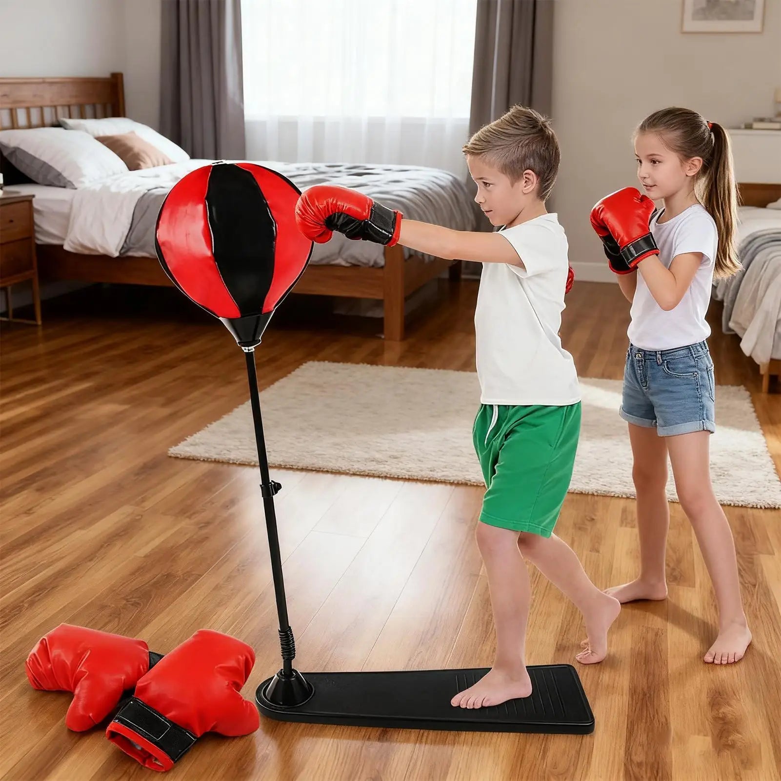 Équipement de poinçonnage avec gants, sac de boxe pour enfants, ensemble de balles de boxe sur pied pour salle de sport à domicile, soulagement du Stress en intérieur, exercice de Fitness