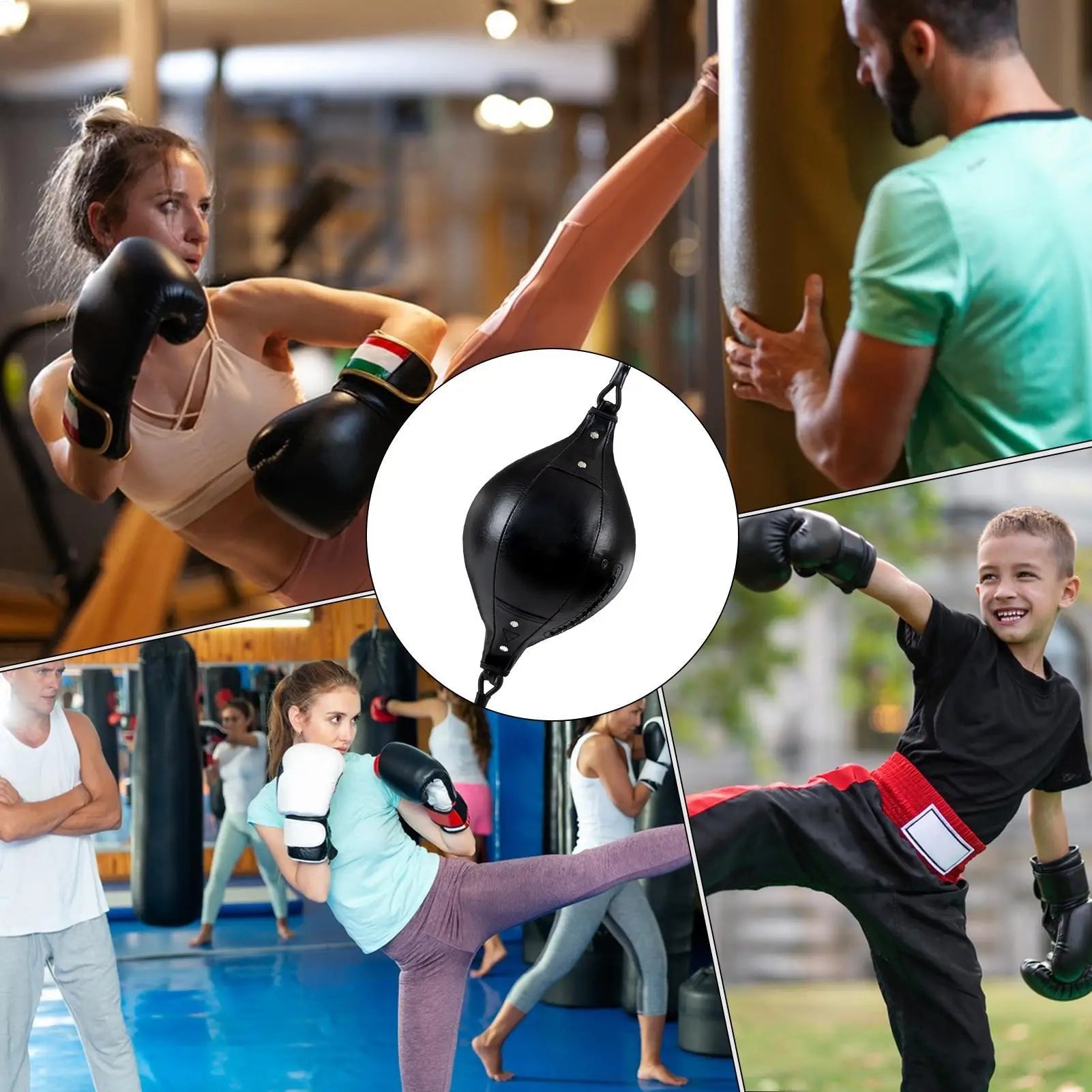 Sac d'entraînement de boxe à Double extrémité, balle de boxe Flexible suspendue, sac de boxe élastique en cuir PU pour équipement de gymnastique et de Fitness