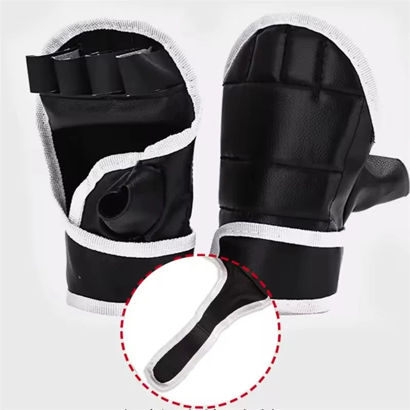 1 paire de gants de boxe noirs demi-doigt en cuir PU karaté Muay Thai gants d'entraînement et d'exercice gants de boxe pour enfants