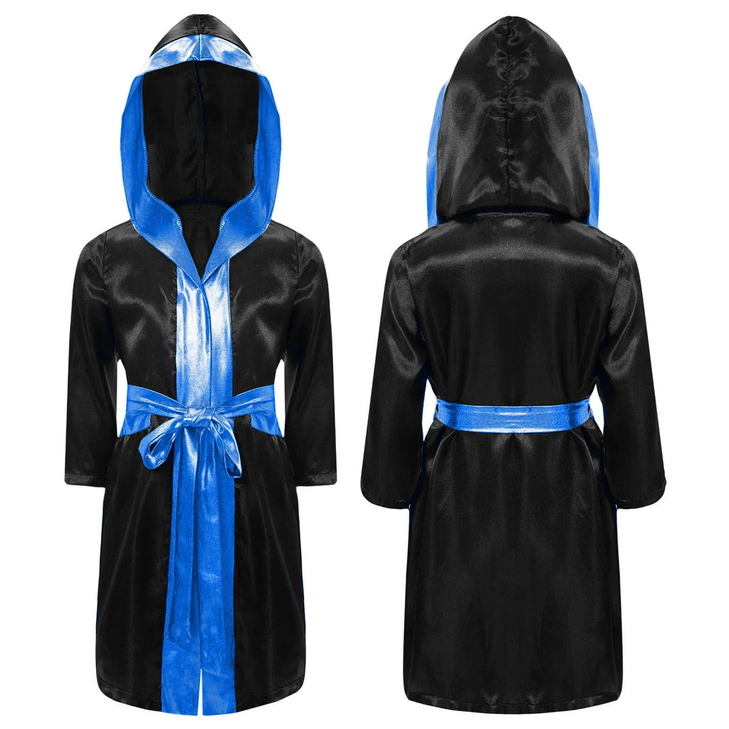 Robe de boxe pour enfants garçons, Costume de Cosplay, Cape à capuche ouverte sur le devant à manches longues avec ceinture pour Kickboxing, entraînement, sport, Fitness