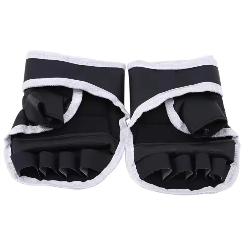 1 paire de gants de boxe noirs demi-doigt en cuir PU karaté Muay Thai gants d'entraînement et d'exercice gants de boxe pour enfants