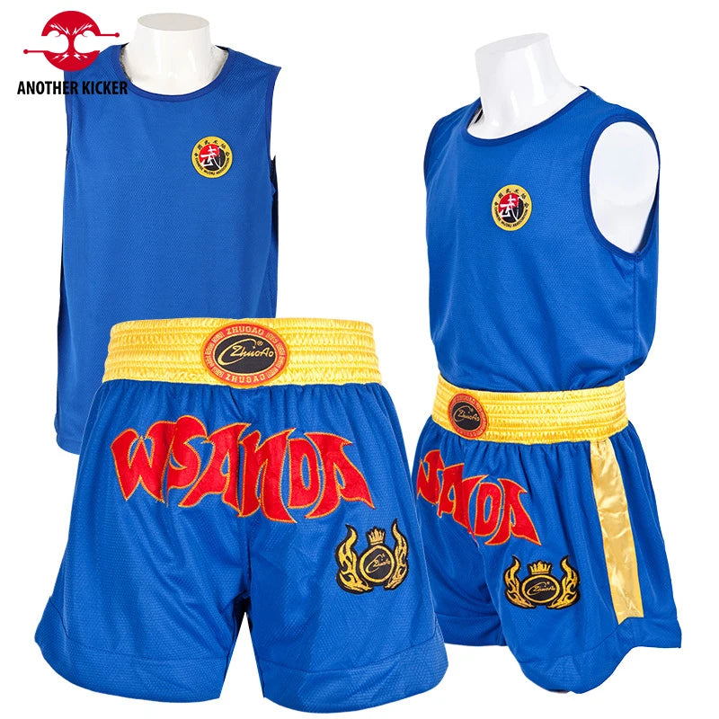 Ensemble de Shorts de boxe pour hommes, femmes et enfants, Muay Thai short t-shirt gilet Sanda BJJ Arts martiaux combat Kickboxing