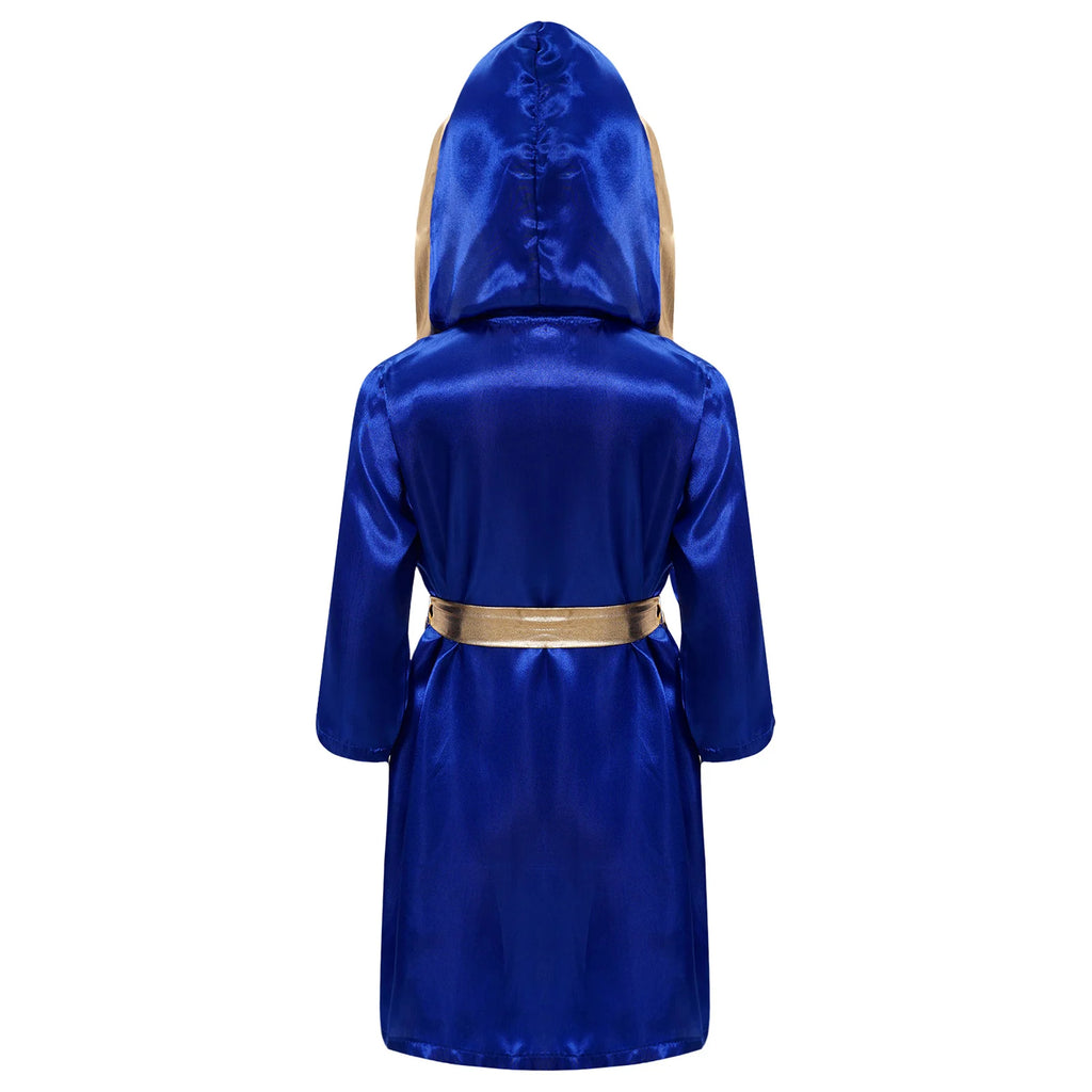 Robe de boxe pour enfants garçons, Costume de Cosplay, Cape à capuche ouverte sur le devant à manches longues avec ceinture pour Kickboxing, entraînement, sport, Fitness