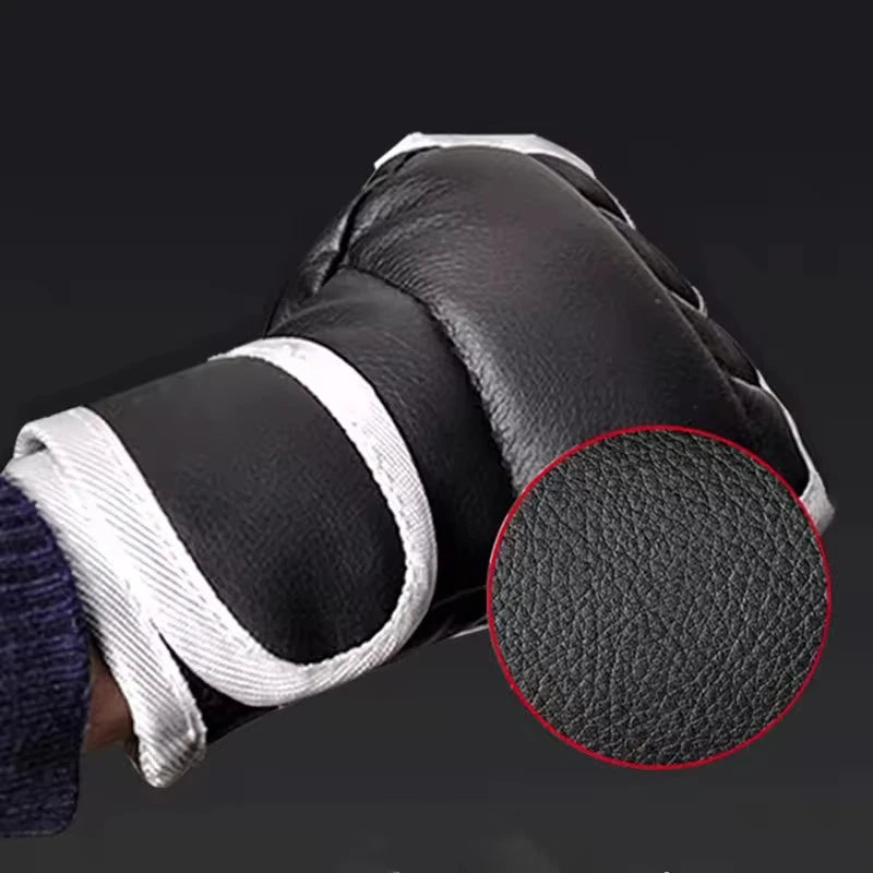 1 paire de gants de boxe noirs demi-doigt en cuir PU karaté Muay Thai gants d'entraînement et d'exercice gants de boxe pour enfants