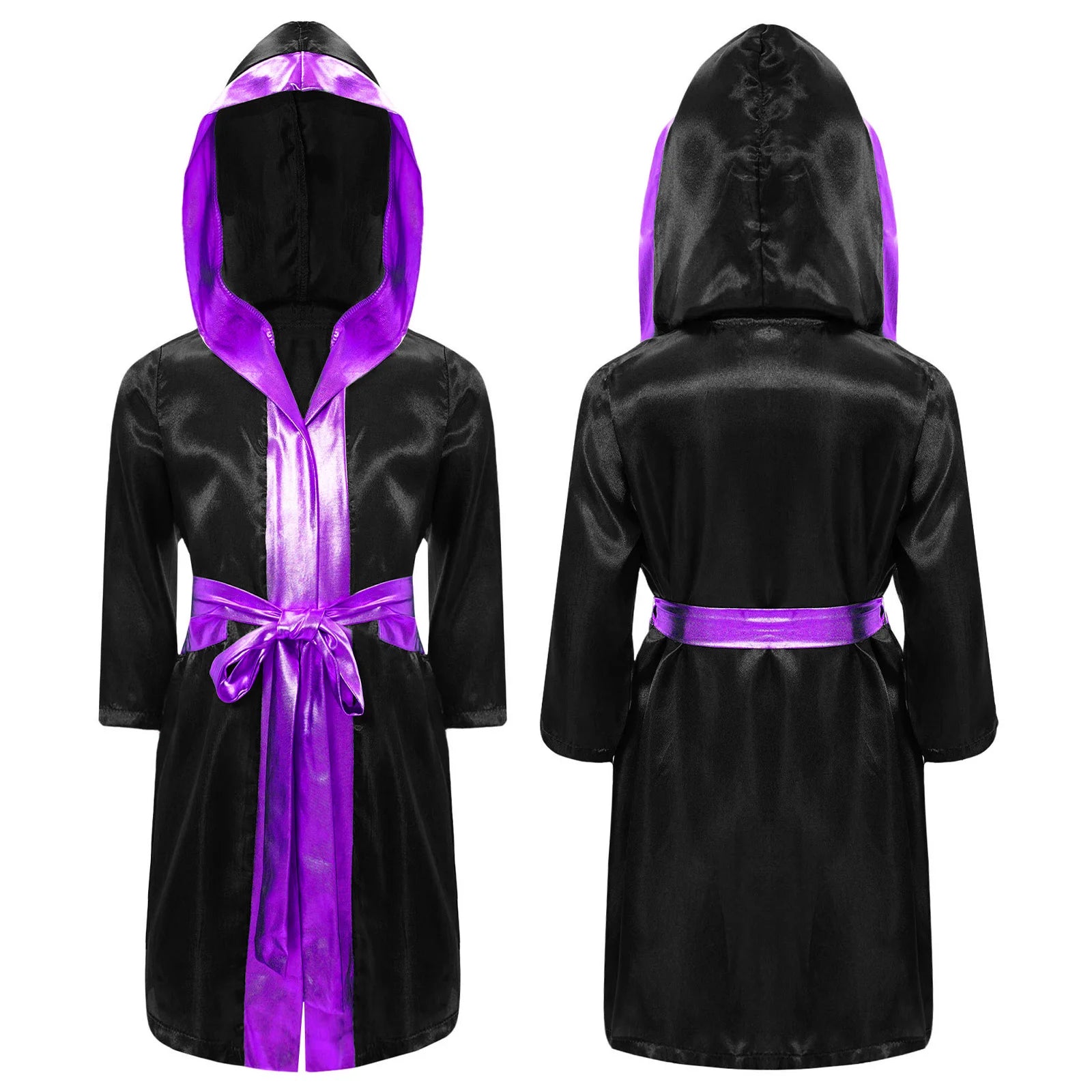 Robe de boxe pour enfants garçons, Costume de Cosplay, Cape à capuche ouverte sur le devant à manches longues avec ceinture pour Kickboxing, entraînement, sport, Fitness