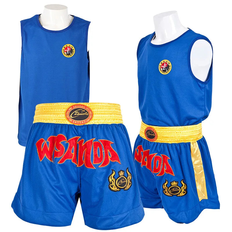 Ensemble de Shorts de boxe pour hommes, femmes et enfants, Muay Thai short t-shirt gilet Sanda BJJ Arts martiaux combat Kickboxing