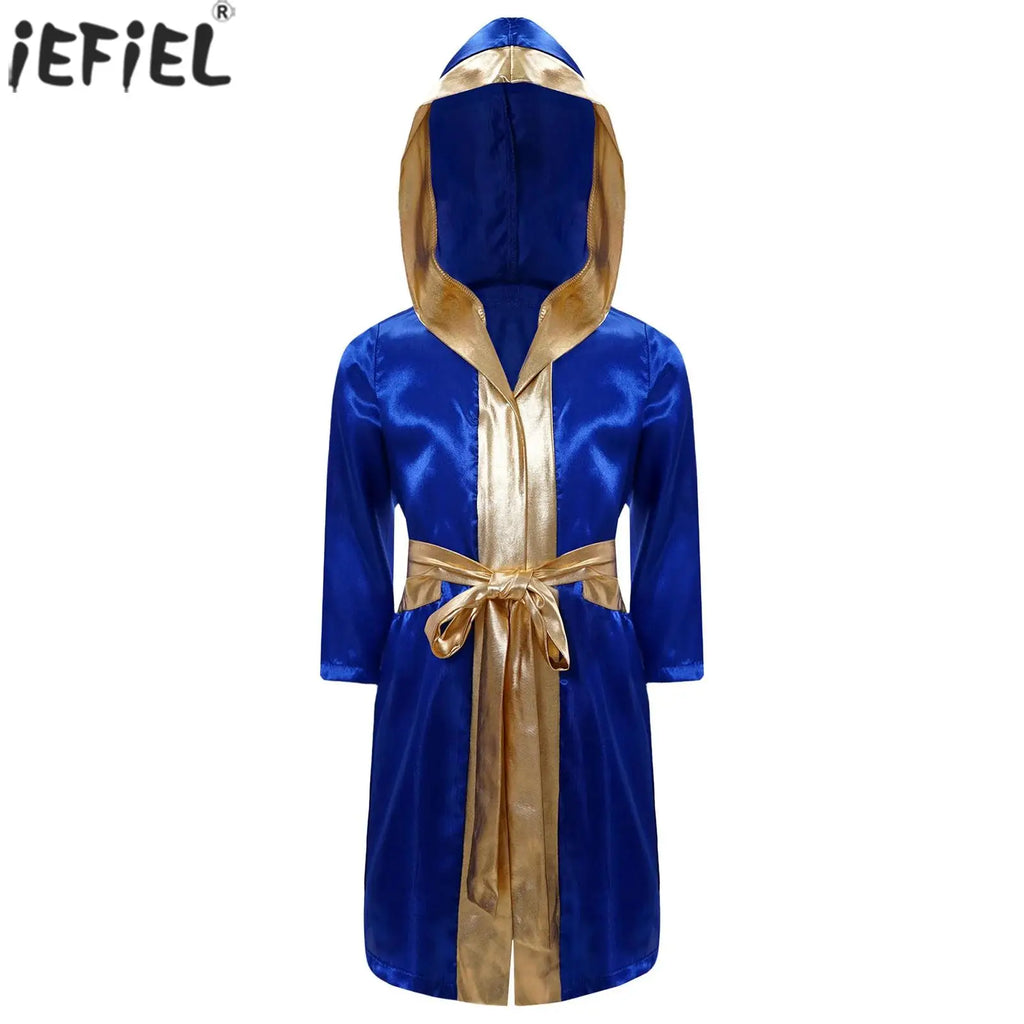 Robe de boxe pour enfants garçons, Costume de Cosplay, Cape à capuche ouverte sur le devant à manches longues avec ceinture pour Kickboxing, entraînement, sport, Fitness