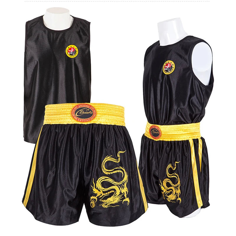 Ensemble de Shorts de boxe pour hommes, femmes et enfants, Muay Thai short t-shirt gilet Sanda BJJ Arts martiaux combat Kickboxing