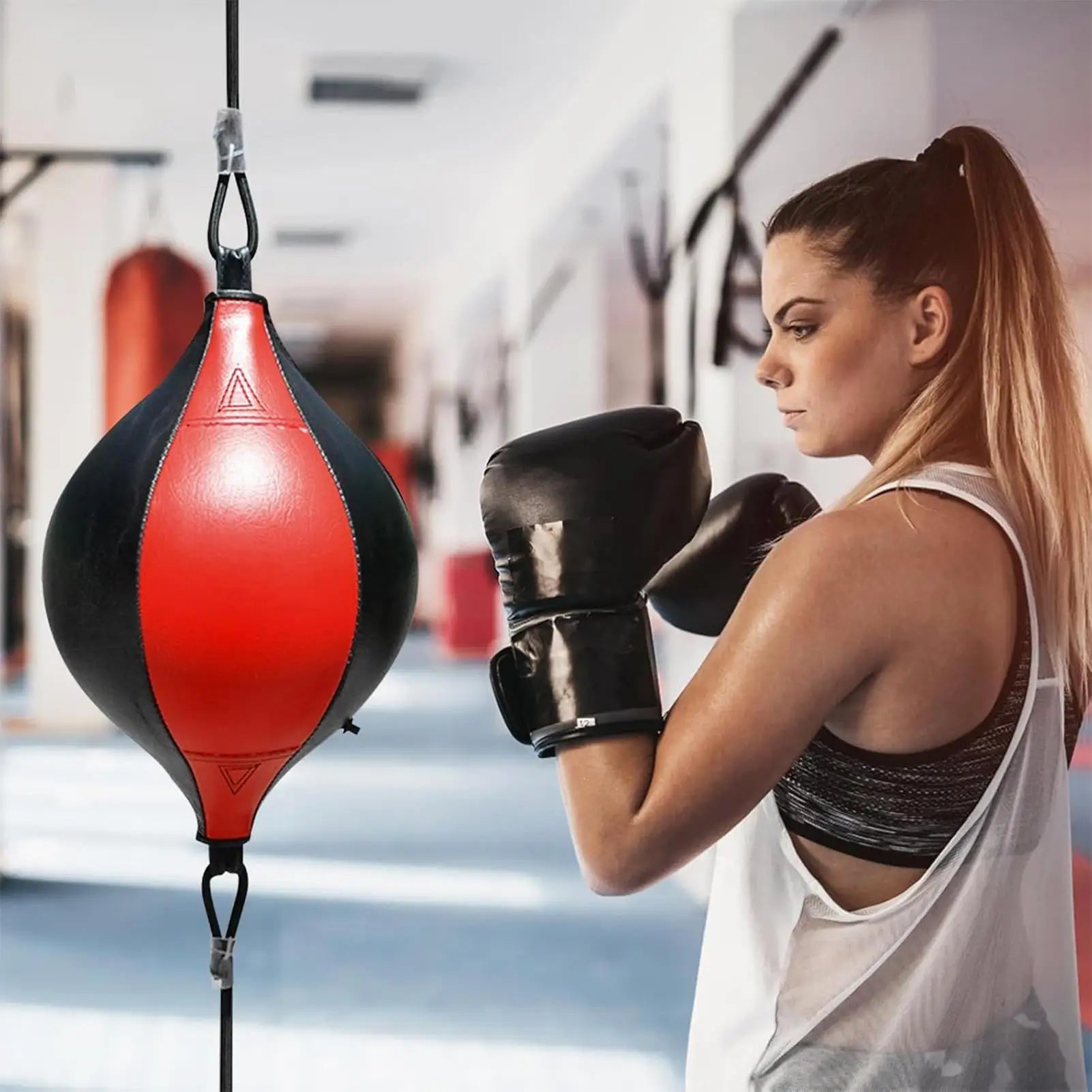 Sac d'entraînement de boxe à Double extrémité, balle de boxe Flexible suspendue, sac de boxe élastique en cuir PU pour équipement de gymnastique et de Fitness